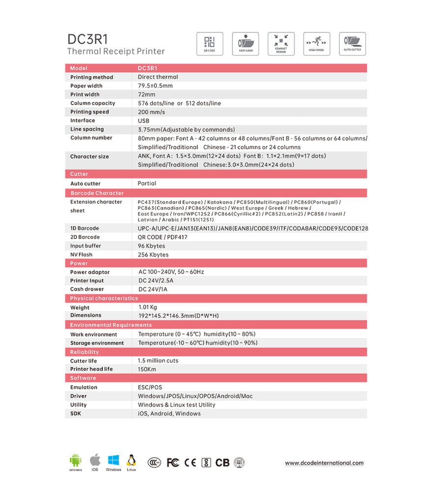 DC 3R1 3 Inch Thermal Receipt Printer