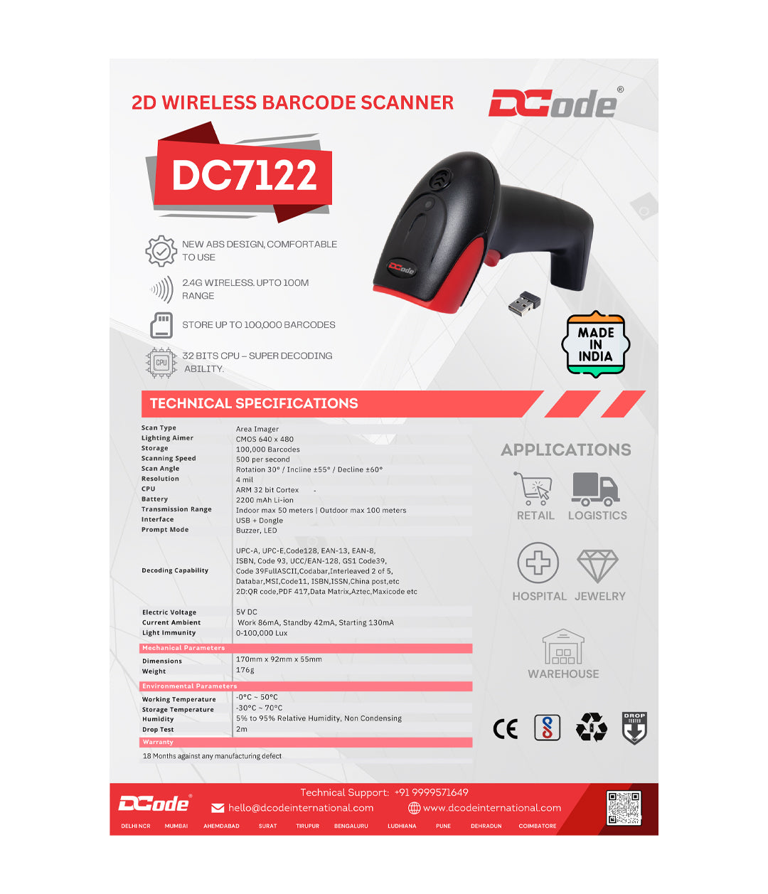 DCODE DC 7122 Wireless Dongle Barcode Scanner